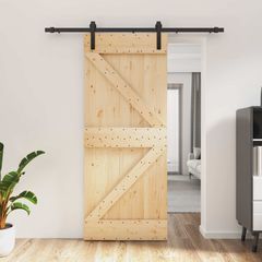 Συρόμενη Πόρτα 85 x 210 cm Συμπαγές Ξύλο Πεύκου (Ακατέργαστο) 3444895