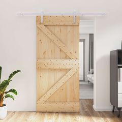 Συρόμενη Πόρτα 95 x 210 cm Συμπαγές Ξύλο Πεύκου (Ακατέργαστο) 3444947
