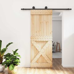 Συρόμενη Πόρτα 80 x 210 cm Συμπαγές Ξύλο Πεύκου (Ακατέργαστο) 3444980