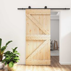 Συρόμενη Πόρτα 95 x 210 cm Συμπαγές Ξύλο Πεύκου (Ακατέργαστο) 3444985