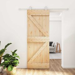 Συρόμενη Πόρτα 80 x 210 cm Μασίφ Ξύλο Πεύκου Φυσικό και Λευκό 3445006