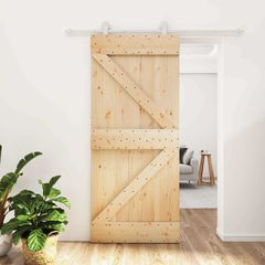 Συρόμενη Πόρτα 90 x 210 cm Μασίφ Ξύλο Πεύκου Φυσικό και Λευκό 3445007