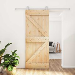 Συρόμενη Πόρτα Φυσικό και Λευκό 80 x 210 cm Μασίφ Ξύλο Πεύκου 3445023