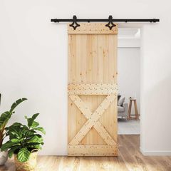 Συρόμενη Πόρτα 80 x 210 cm Συμπαγές Ξύλο Πεύκου (Ακατέργαστο) 3445055