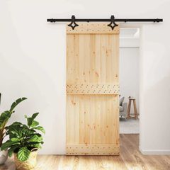 Συρόμενη Πόρτα 85 x 210 cm Συμπαγές Ξύλο Πεύκου (Ακατέργαστο) 3445063