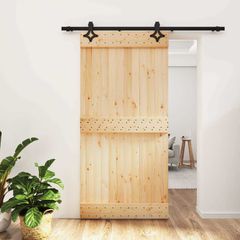 Συρόμενη Πόρτα 100 x 210 cm Συμπαγές Ξύλο Πεύκου (Ακατέργαστο) 3445066