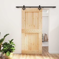 Συρόμενη Πόρτα 95 x 210 cm Συμπαγές Ξύλο Πεύκου (Ακατέργαστο) 3445071