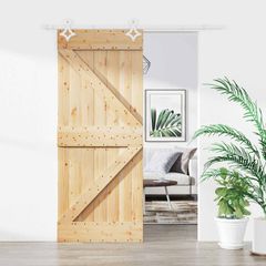 Συρόμενη Πόρτα 85 x 210 cm Συμπαγές Ξύλο Πεύκου (Ακατέργαστο) 3445080