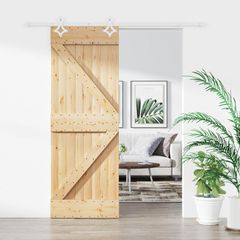 Συρόμενη Πόρτα Φυσικό και Λευκό 80 x 210 cm Μασίφ Ξύλο Πεύκου 3445081