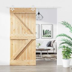 Συρόμενη Πόρτα 95 x 210 cm Συμπαγές Ξύλο Πεύκου (Ακατέργαστο) 3445097