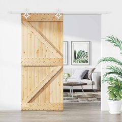 Συρόμενη Πόρτα 100 x 210 cm Μασίφ Ξύλο Πεύκου Φυσικό και Λευκό 3445100