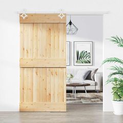 Συρόμενη Πόρτα 100 x 210 cm Συμπαγές Ξύλο Πεύκου (Ακατέργαστο) 3445106