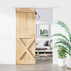 Συρόμενη Πόρτα 80 x 210 cm Συμπαγές Ξύλο Πεύκου (Ακατέργαστο) 3445114