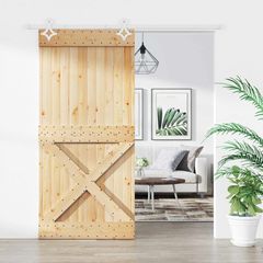 Συρόμενη Πόρτα 100 x 210 cm Συμπαγές Ξύλο Πεύκου (Ακατέργαστο) 3445118