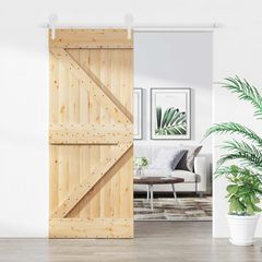 Συρόμενη Πόρτα 85 x 210 cm Συμπαγές Ξύλο Πεύκου (Ακατέργαστο) 3445134