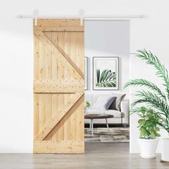 Συρόμενη Πόρτα 80 x 210 cm Μασίφ Ξύλο Πεύκου Φυσικό και Λευκό 3445135