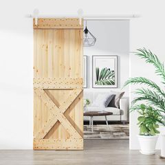Συρόμενη Πόρτα 80 x 210 cm Συμπαγές Ξύλο Πεύκου (Ακατέργαστο) 3445146