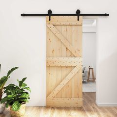 Συρόμενη Πόρτα 85 x 210 cm Συμπαγές Ξύλο Πεύκου (Ακατέργαστο) 3445150