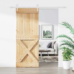 Συρόμενη Πόρτα Φυσικό και Λευκό 90 x 210 cm Μασίφ Ξύλο Πεύκου 3445174
