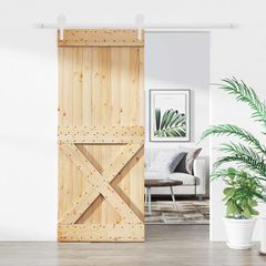 Συρόμενη Πόρτα 100 x 210 cm Μασίφ Ξύλο Πεύκου Φυσικό και Λευκό 3445175