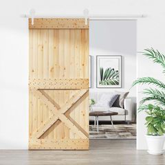 Συρόμενη Πόρτα 95 x 210 cm Συμπαγές Ξύλο Πεύκου (Ακατέργαστο) 3445192