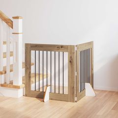 vidaXL Στερεωμένη γυαλιστερή πύλη για σκύλους 2 pcs Artisan Δρυς