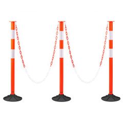 VEVOR 3 Pack Traffic Delineator Posts, Κώνοι ασφαλείας 871 mm με ζυγισμένη βάση, αντανακλαστικές λωρίδες και αλυσίδα, στύλοι οριοθέτησης βαρέως τύπου για εργοτάξιο, χώρος στάθμευσης, έλεγχος πλήθους,