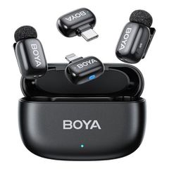 BOYA Microphone Wireless Mini 2-01 2,4GHz, με 2 πομπούς και 2 δέκτες (Type-C και Lightning) Black EU