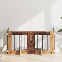 vidaXL Στερεωμένη γυαλιστερή πύλη για σκύλους 4 pcs Παλαιωμένο ξύλο