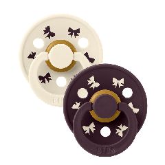 BIBS Colour Σετ Πιπίλες 2τμχ – Bow Ivory Plum Στρόγγυλη No1