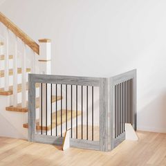 vidaXL Στερεωμένη γυαλιστερή πύλη για σκύλους 2 pcs Γκρι Sonoma
