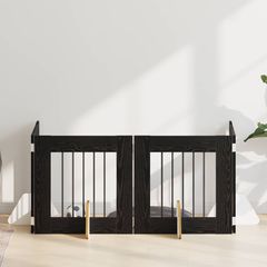 vidaXL Στερεωμένη γυαλιστερή πύλη για σκύλους 4 pcs Μαύρη Δρυς 241 εκ