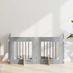 vidaXL Στερεωμένη γυαλιστερή πύλη για σκύλους 4 pcs Γκρι Sonoma 241 εκ