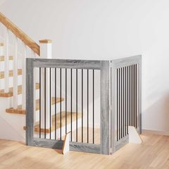 vidaXL Στερεωμένη γυαλιστερή πύλη για σκύλους 2 pcs Γκρι Sonoma