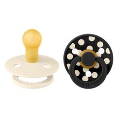 BIBS Studio Collection Σετ Πιπίλες 2τμχ Polka Dot Ivory/Black Στρόγγυλη No1