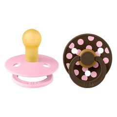 BIBS Studio Collection Σετ Πιπίλες 2τμχ Polka Dot Baby Pink/Mocha Στρόγγυλη No2