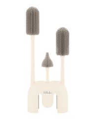 Silicone bottle brush set 3 pcs with holder Platinum Silicone Sand - Kikka Boo