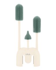 Silicone bottle brush set 3 pcs with holder Platinum Silicone Sage - Kikka Boo
