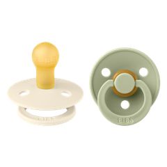 BIBS Πιπίλες Colour Round Καουτσούκ 2τμχ Ivory / Sage No1