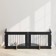 vidaXL Στερεωμένη γυαλιστερή πύλη για σκύλους 4 pcs Μαύρη Δρυς 321 εκ