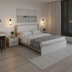 Κρεβάτι Athos pakoworld σε sonoma-λευκό απόχρωση 160x200εκ