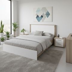 Κρεβάτι Athos pakoworld σε sonoma-λευκή απόχρωση 140x200εκ