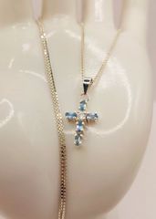 Αλυσίδα με σταυρό από ασήμι 925 & aquamarine ζιργκόν πέτρες Α9536 ΤΙΜΗ