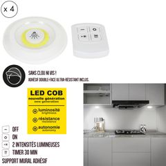 JE CHERCHE UNE IDEE Σετ 4 Αυτοκόλλητα LED Φωτιστικά Ραφιών με Dimmer - Λευκά LT6841