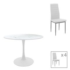 Τραπεζαρία Balou-Parker σετ 5τεμ λευκό Φ120x73εκ