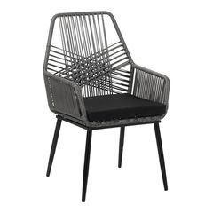 Πολυθρόνα Tanish pe rattan σε γκρι απόχρωση με μαύρα μεταλλικά πόδια 58x58.5x87εκ