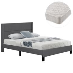 ΚΡΕΒΑΤΙ ΔΙΠΛΟ & ΣΤΡΩΜΑ TRILLOP HM21202.12 ΓΚΡΙ ΥΦΑΣΜΑ--ΓΙΑ 160x200εκ
