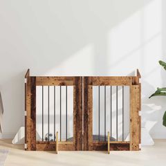 vidaXL Στερεωμένη γυαλιστερή πύλη για σκύλους 4 pcs Παλαιωμένο ξύλο