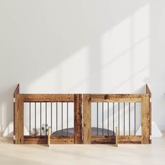 vidaXL Στερεωμένη γυαλιστερή πύλη για σκύλους 4 pcs Παλαιωμένο ξύλο