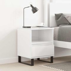 vidaXL Κομοδίνο Γυαλ. Λευκό 40 x 35 x 50 εκ. από Επεξεργασμένο Ξύλο